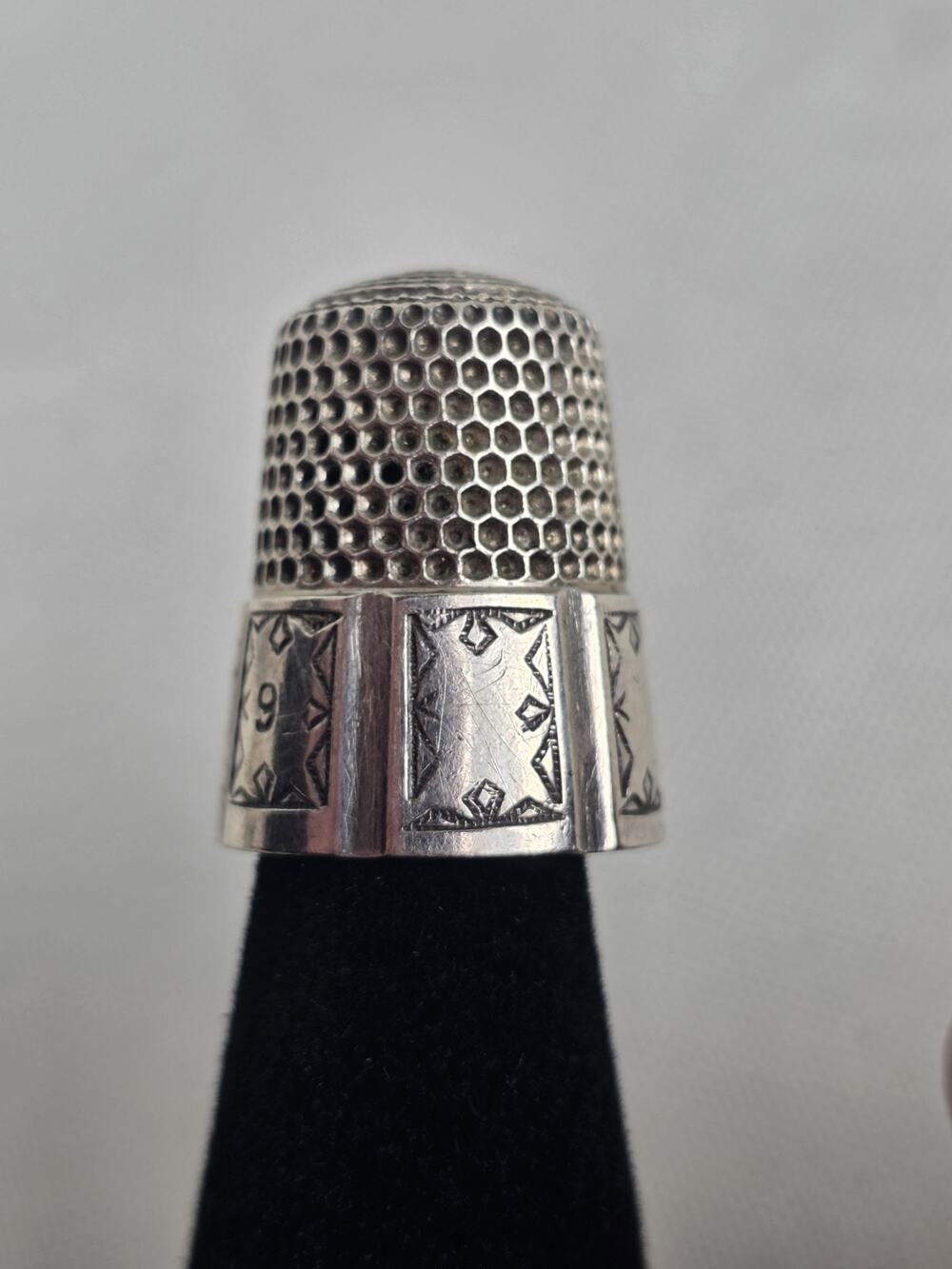 Antique Sterling Silver Thimble #9 Ornate Victorian Etched Collectible Sewing